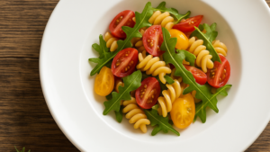 ricetta primaverile fusilloni con pomodorino e rucola